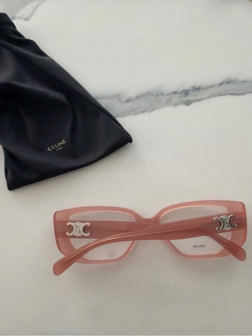 Celine Blush Pink Rectangle Optical Clear Lens Glasses